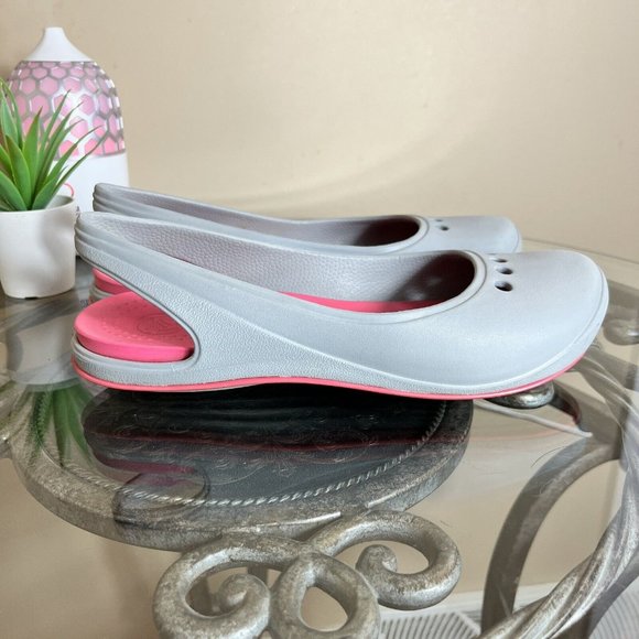 Crocs Skylar Tone Slingback Flat Slip‎ On Shoes Women's Size 7 Gray Pink EUC! - Picture 3 of 8
